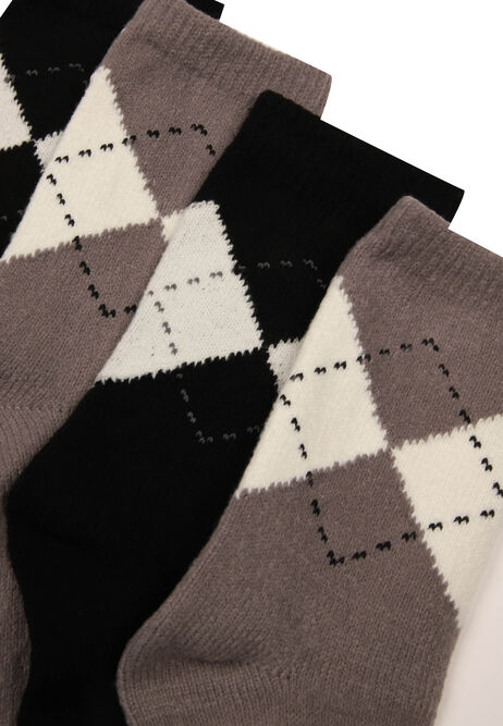 Womens 2pk Black Argyle Socks