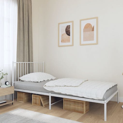 NNEVL Metal Bed Frame with Headboard White 107x203 cm