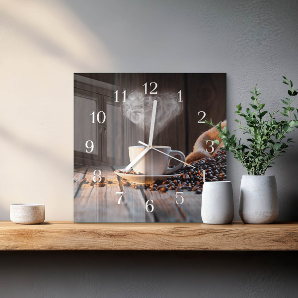 Zegar nowoczesny 30x30 Kawa miłość design na ścianę
