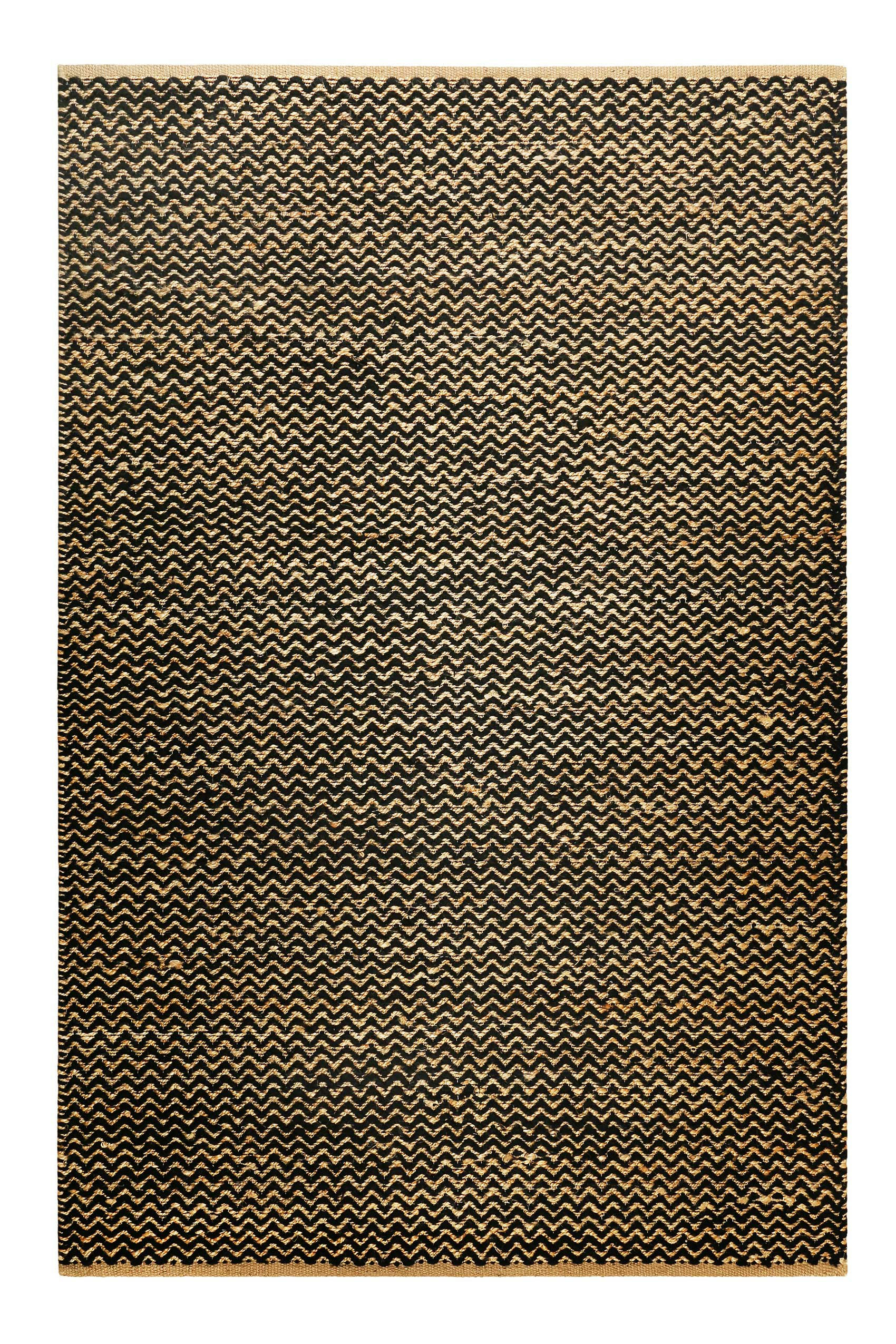 MONTPELLIER - Tapis tissé main en laine et jute noir et naturel avec motif 160x230