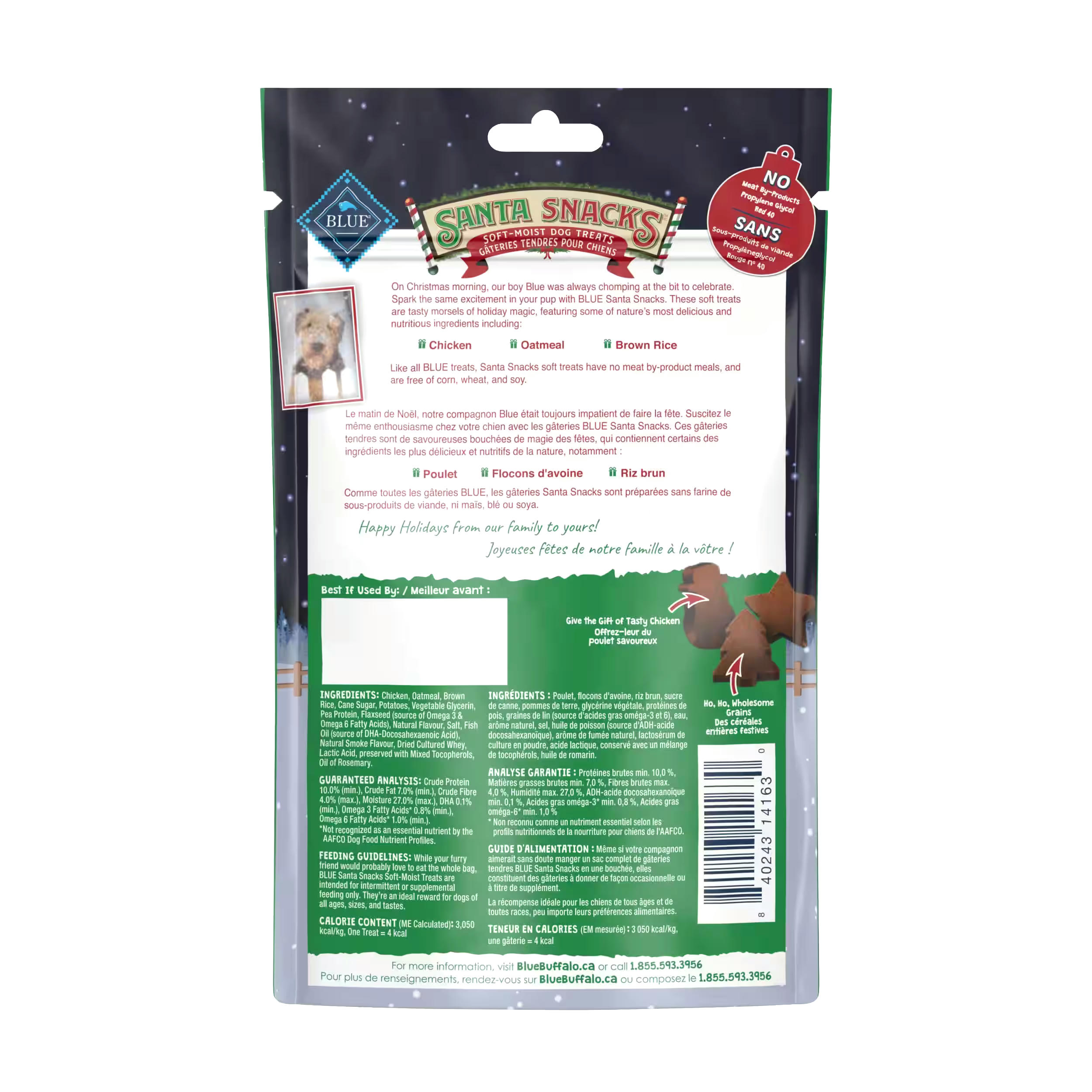 Blue Buffalo Santa Snacks Soft-Moist Dog Treats, Chicken Flavour, 127-g
