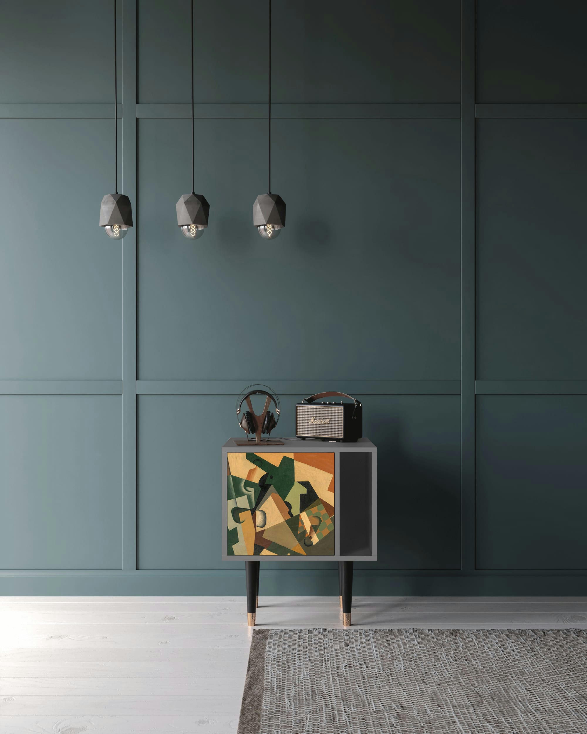 GLASS AND CHECKERBOARD BY JUAN GRIS - Table de chevet multicolore 1 porte L 58 cm