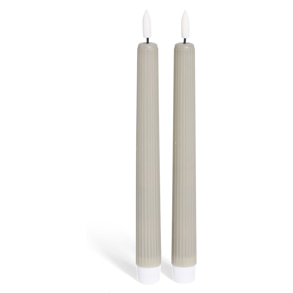 Bougie chandelle LED striée grise x2