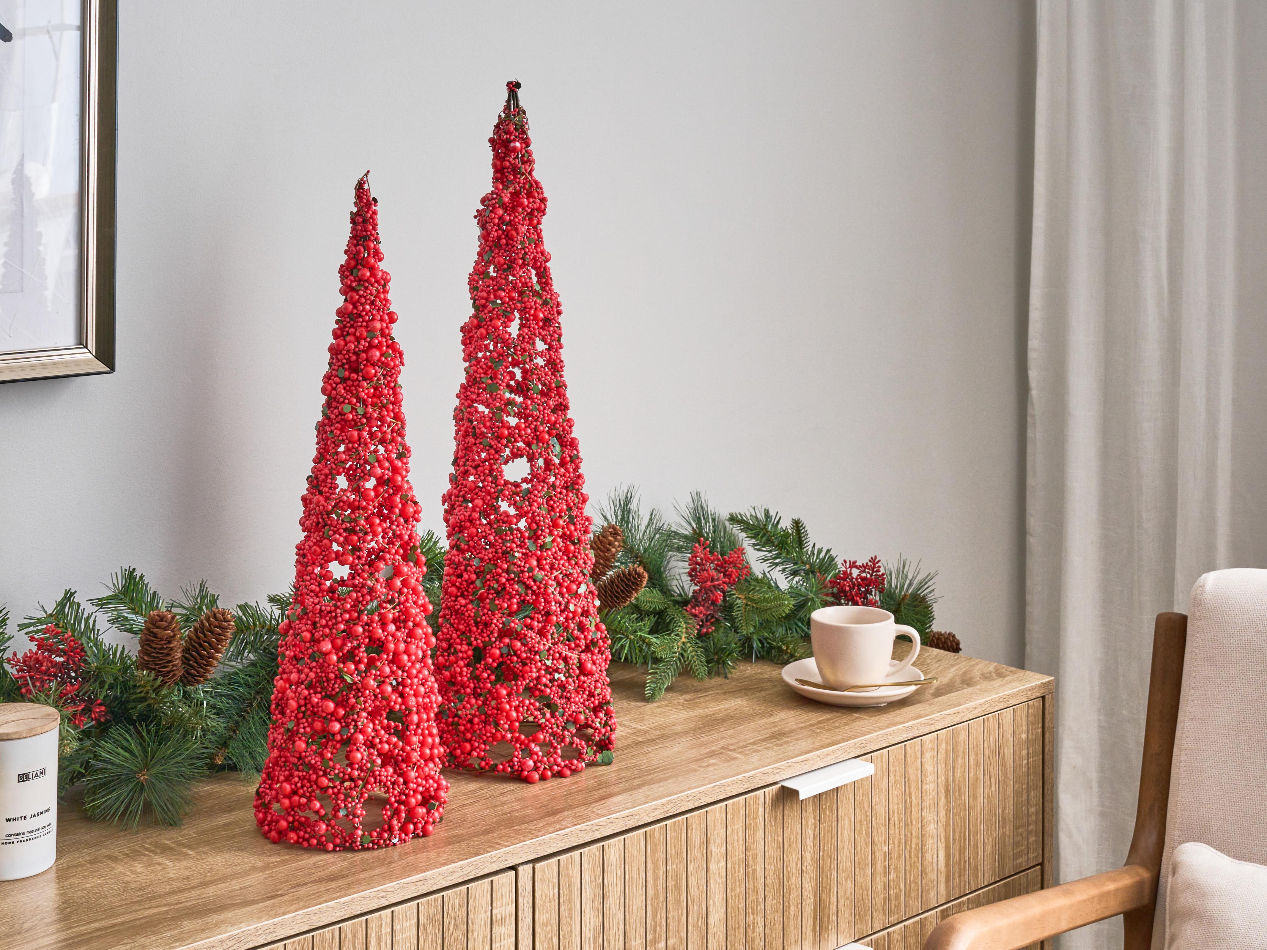 Set of 2 Figurines ROSAN Christmas Tree 52/60 cm Red