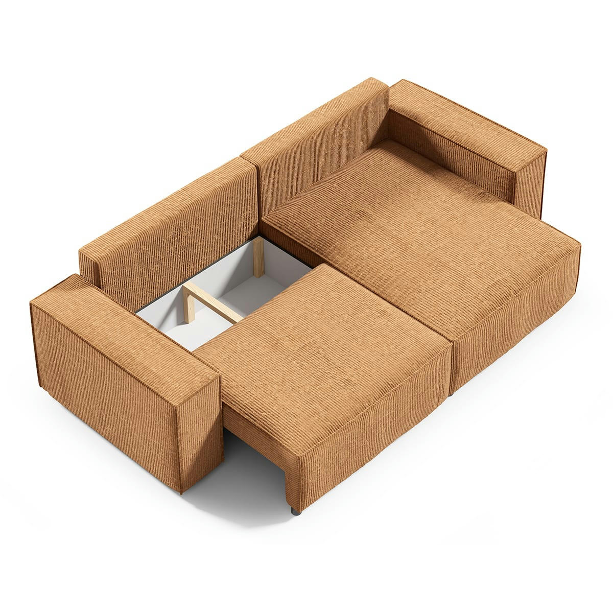 - Canapé d'angle 3 places velours côtelé jaune