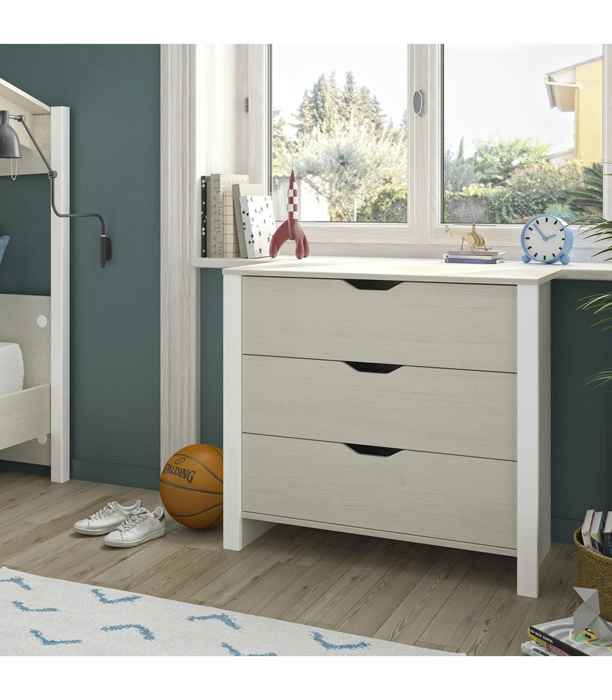 NAIROBI - Commode 3 tiroirs blanche et gris clair - L88 x H80 x P43 cm