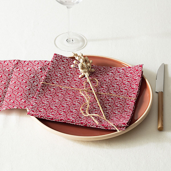 Lot de 4 serviettes de table imprimées Olia - rouge - coton 40x40 cm - Atmosphera