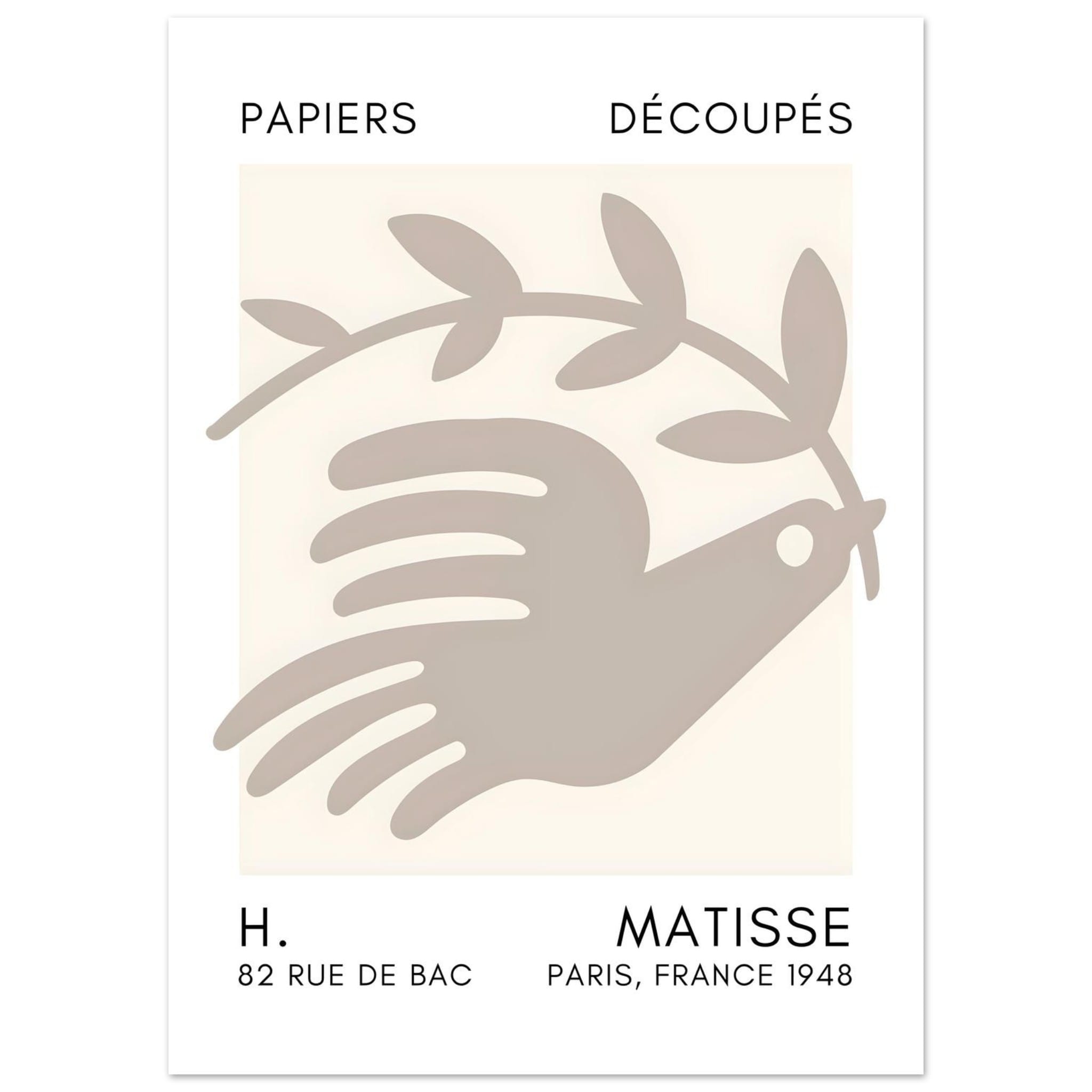 Artfulprints Poster Matisse - Peace dove grey  - 50x70 cm - Grijs