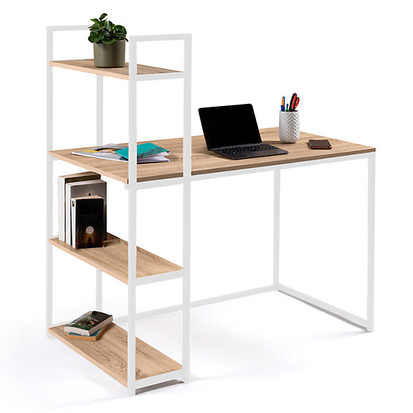 Bureau bibliothèque DETROIT design industriel bois et métal blanc