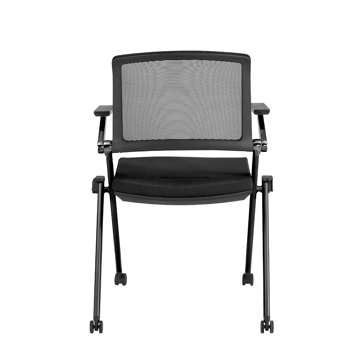 Set of Two Folding and Stacking Black Mesh Rolling Armchairs