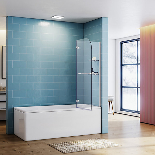 Pare-Baignoire SIRHONA 1200x1400mm Ecran 2 Volets   6mm Verre Transparent   Poignées en Acier Inox   Tablette en Verre