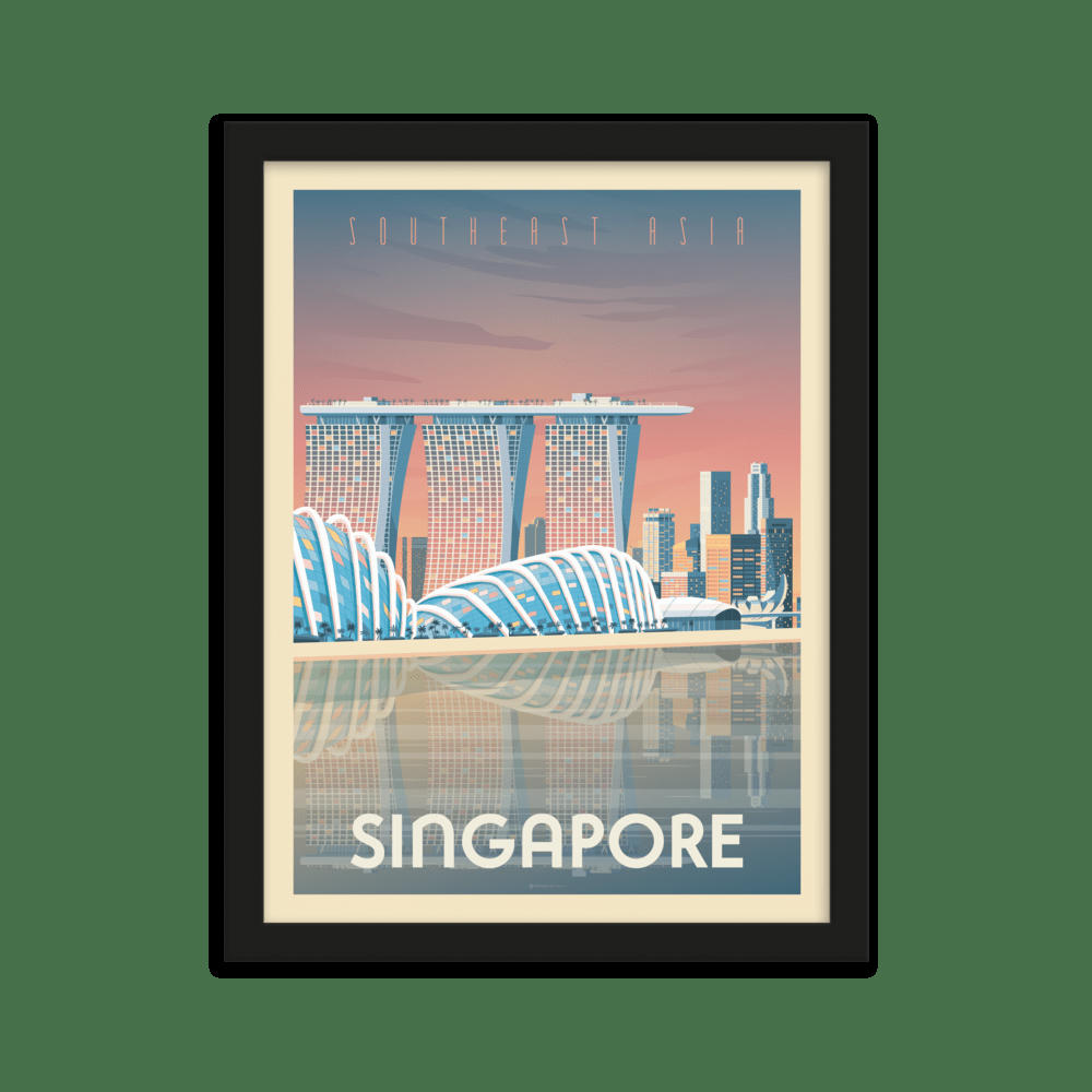 - Affiche Singapour Asie + Cadre Bois noir 21x29,7 cm