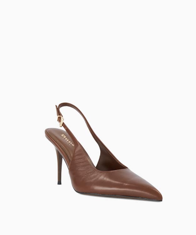 Cai Dark Tan - Leather Slingback Court Shoes