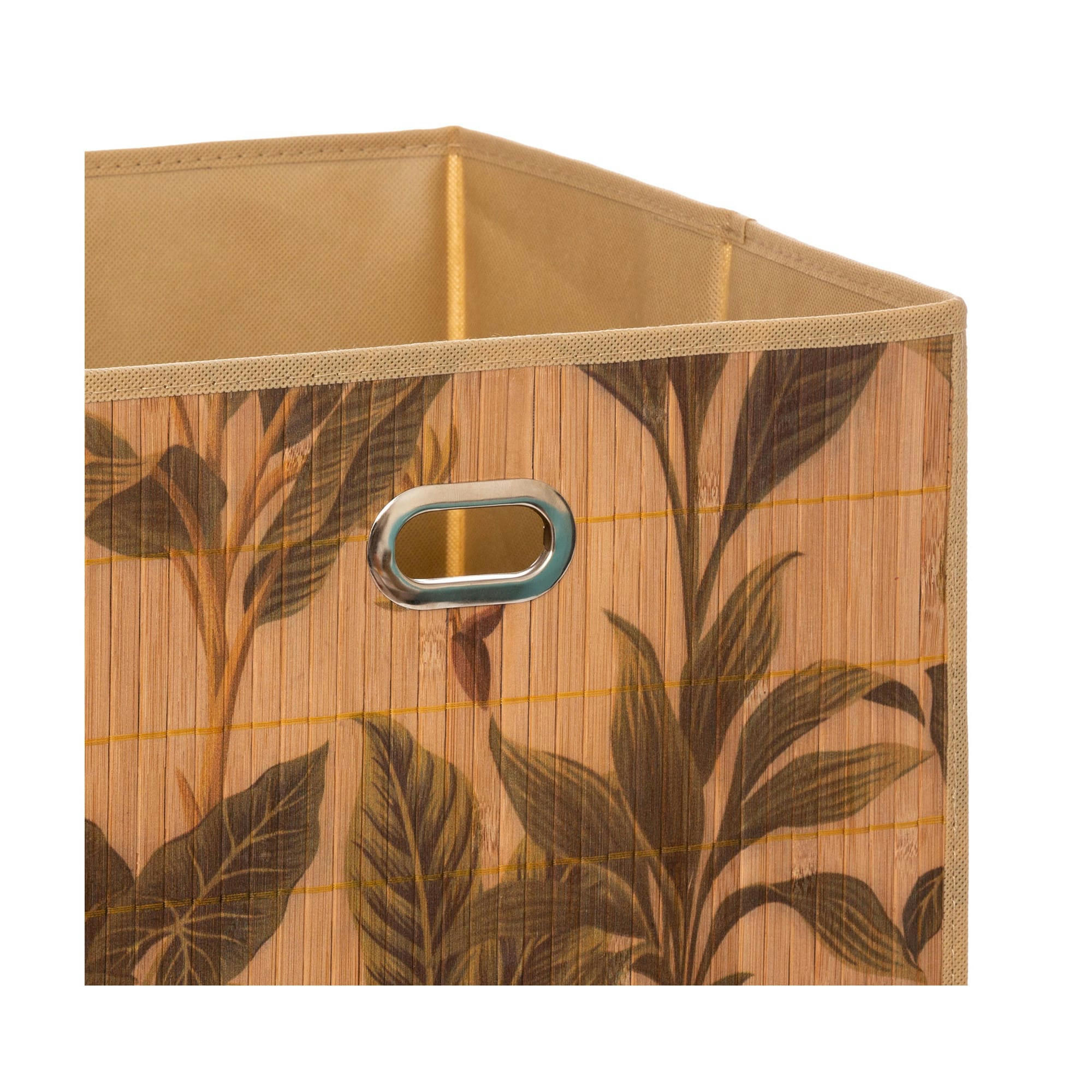 - Panier rangement salle de bain bambou feuillage exotique - 31x31x31cm