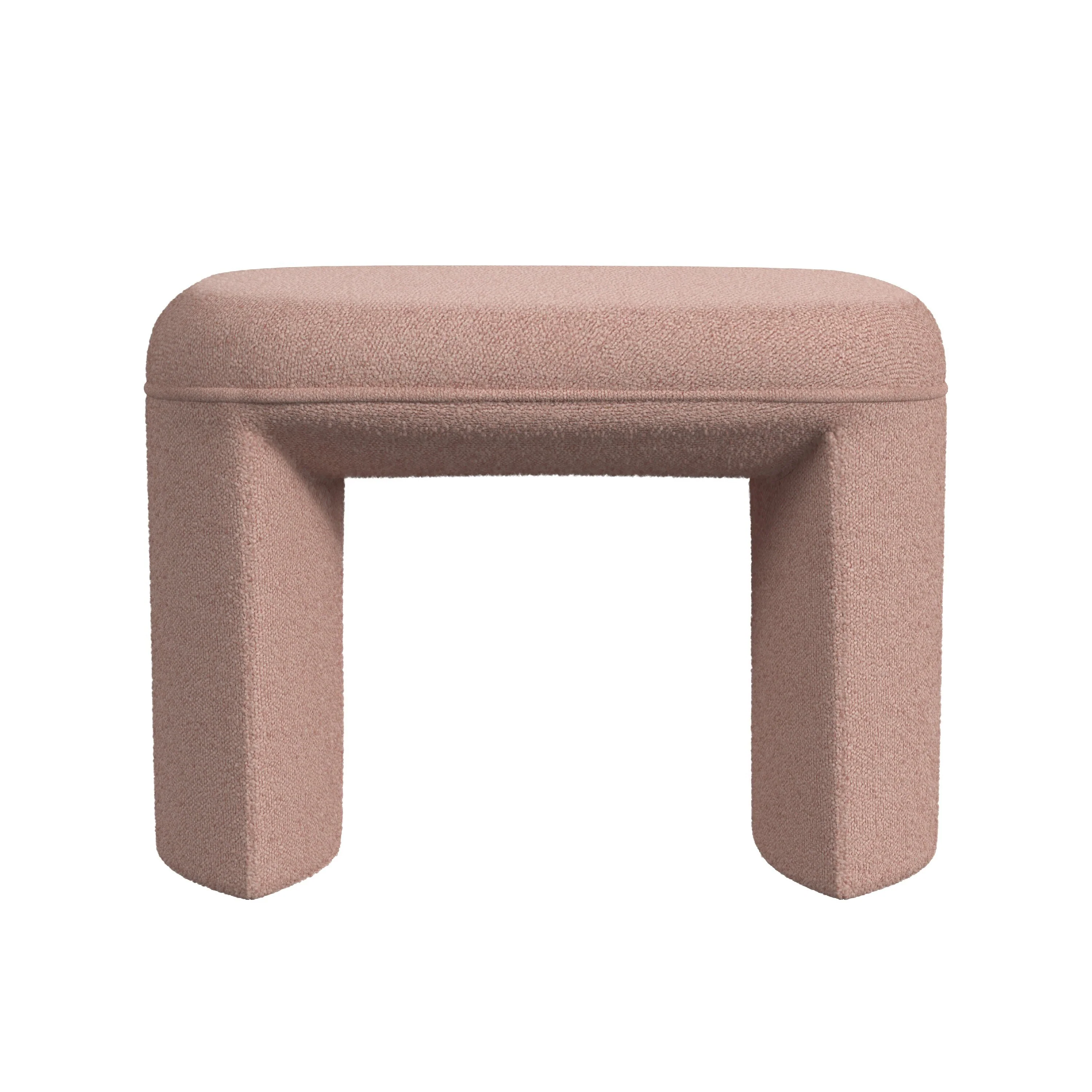 Max Ottoman Footstool with Saddle Seat, Blush Pink Boucle, 24 Inch