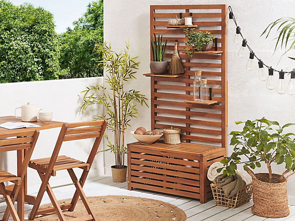 Banc de jardin avec étagère murale MATINO Acacia 80 cm 40 cm Marron