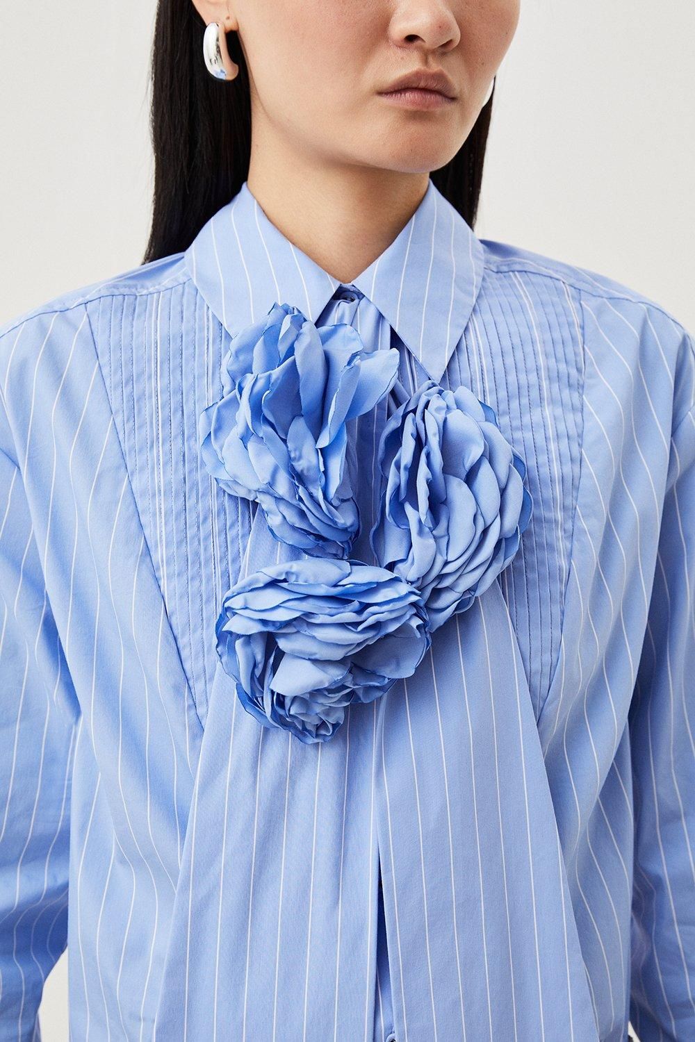 KarenMillen Striped Cotton Woven Shirt With Rosette