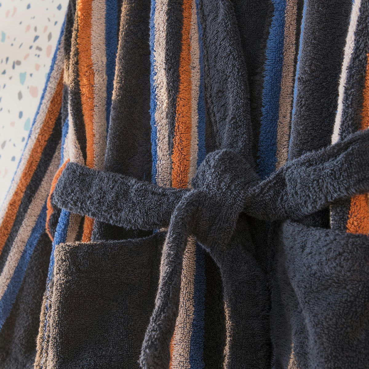 MILOS - Peignoir coton bleu foncé rayé xs