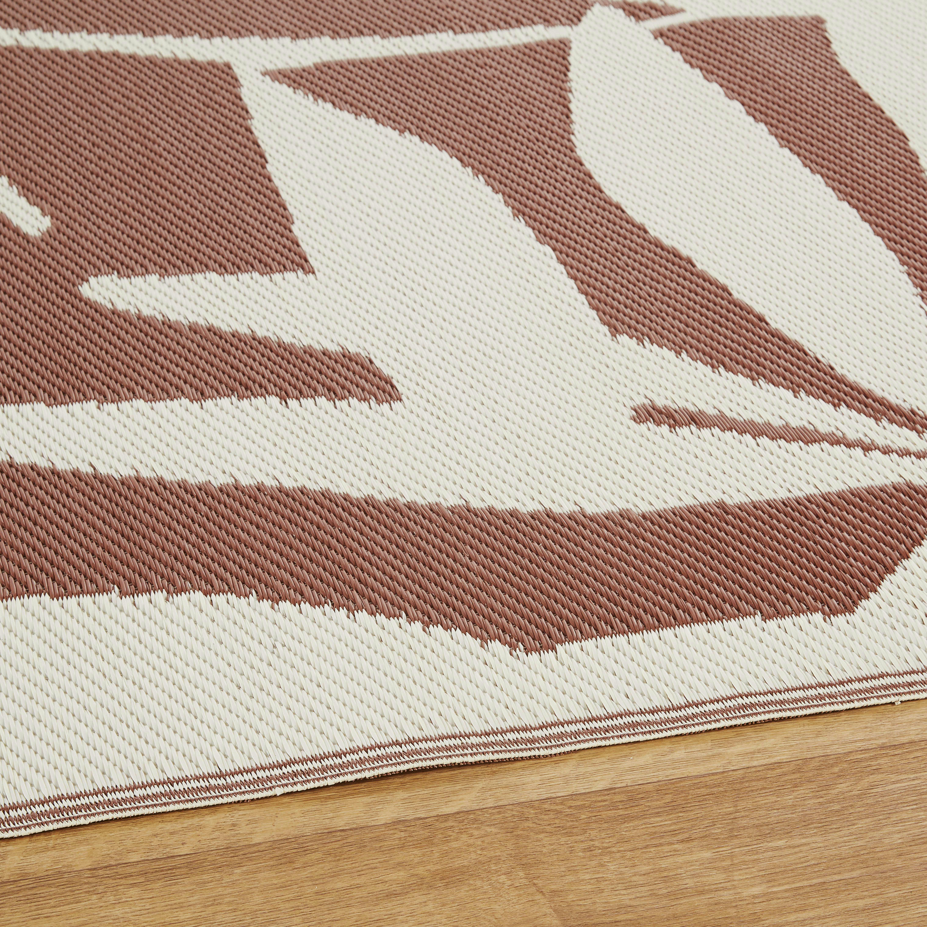 ORWA - Tapis d'extérieur tissé jacquard motif feuillage blanc et marron 160x230