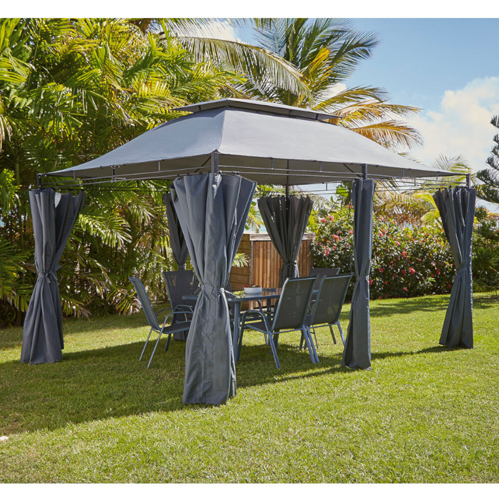 Tonnelle rectangulaire Sicile double toit grise UPF50  400x300xH287cm 12m&sup2;