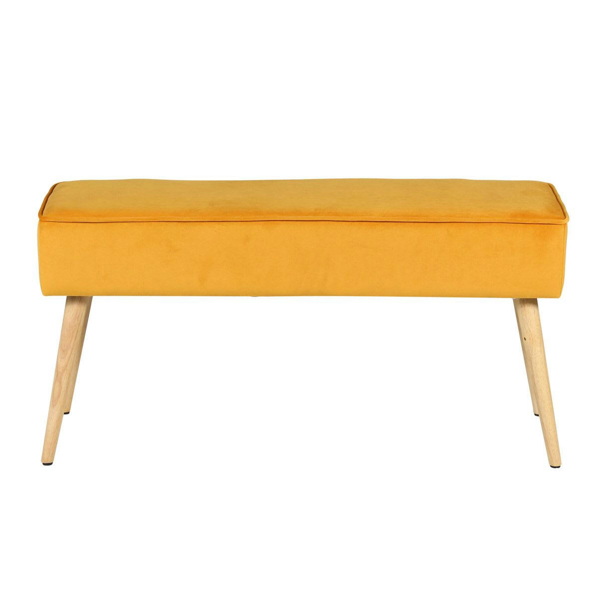 POPY - Banc en velours moutarde et pieds bois naturel scandinave