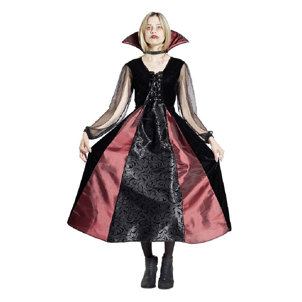 Déguisement adulte Halloween vampire robe noir et rouge - Taille L