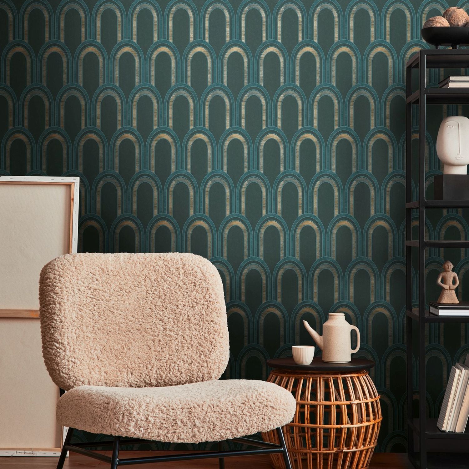 Livingwalls behang art deco motief blauw 53 cm x 10.05 m AS-391763
