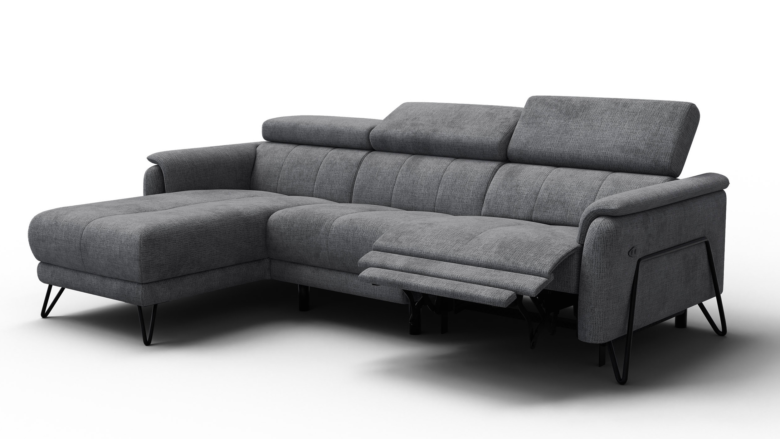 Sofa narożna 4 osobowa lewa RODEN, 1 x Relax Zero Gravity, ciemnoszara