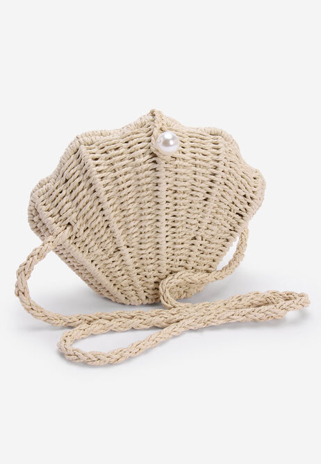 Womens Neutral Woven Shell Cross Body Bag
