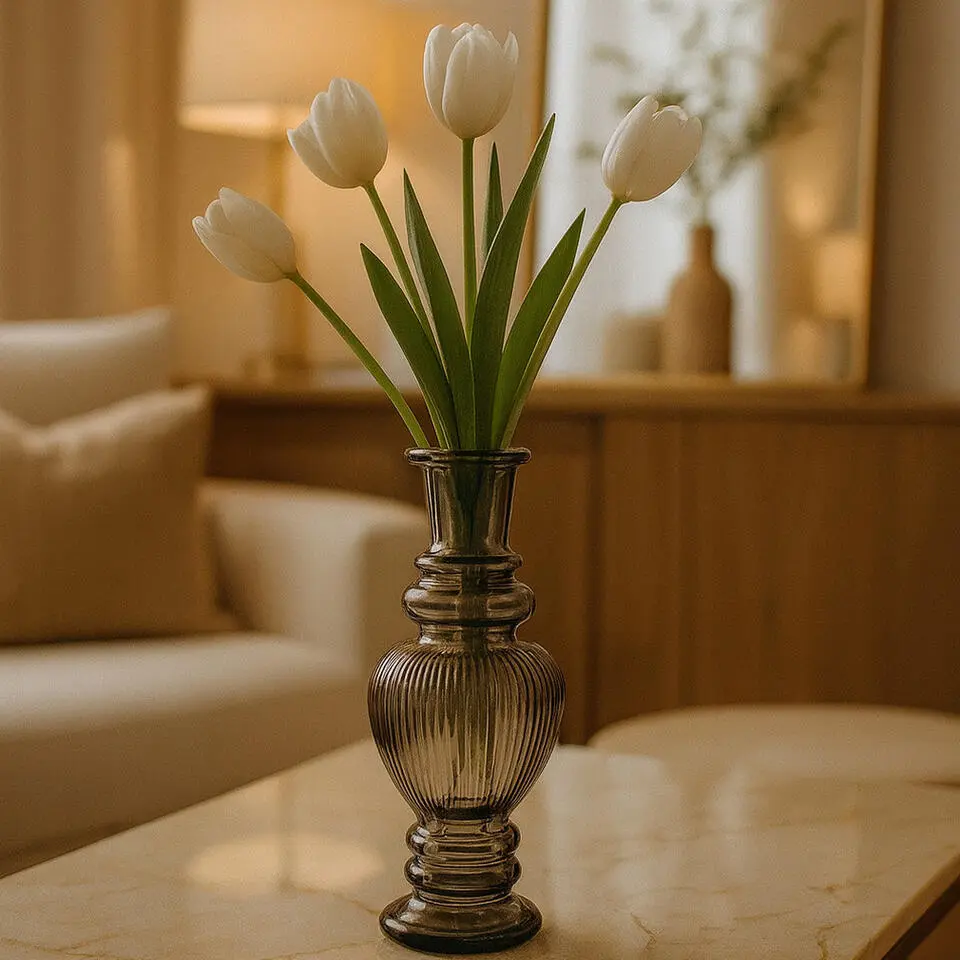 Ideas 4 Seasons Bloemenvaas Venice - glas - grijs smoke - D5.7 x H15 cm