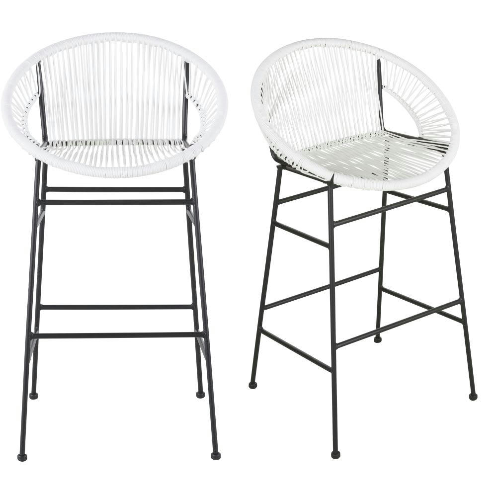 Copacabana Business - Lot de 2 chaises de bar professionnelles en résine blanche et métal noir