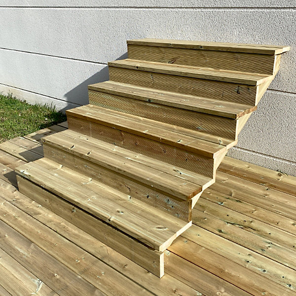 BERLIN Escalier extérieur bois 6 marches H 105cm L-140cm - avec contre marche