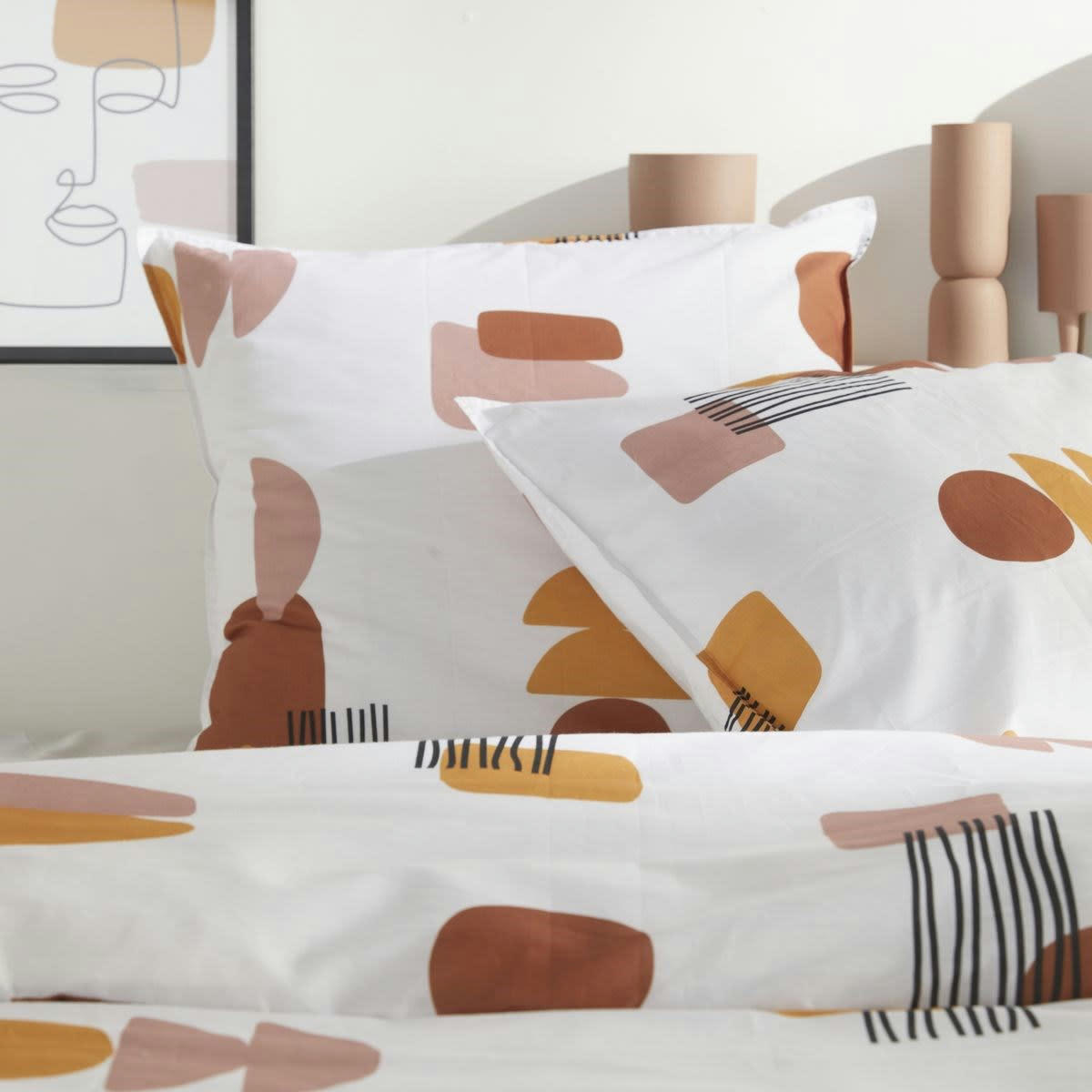 RETRO MOOD - Parure de lit imprimé en coton blanc 240x220