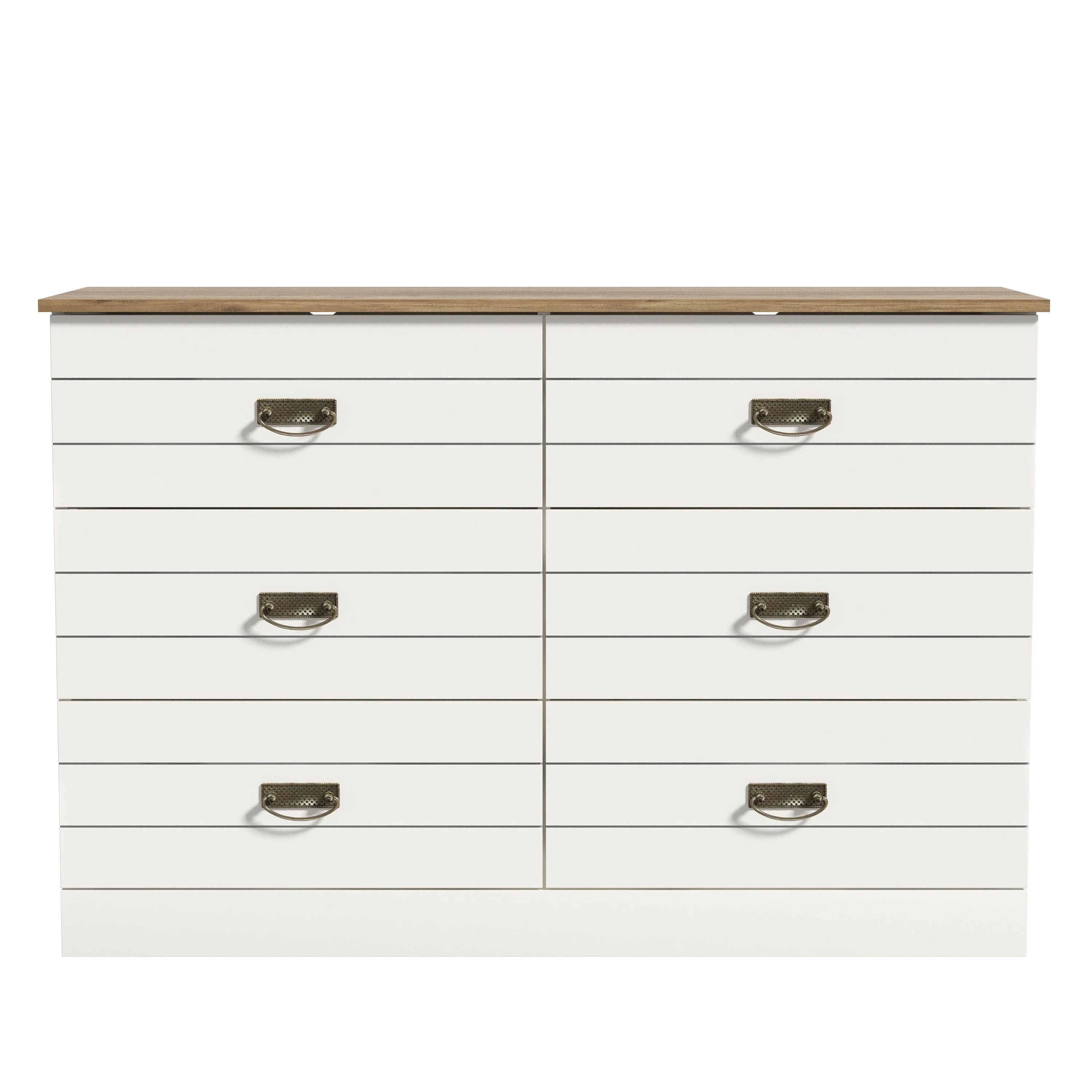 Ginny Ivory with Oak 6 Drawer 47.2 in. Wide Teen Dresser (Sturdy, Effortless Assembly with Interlocking Drawers)