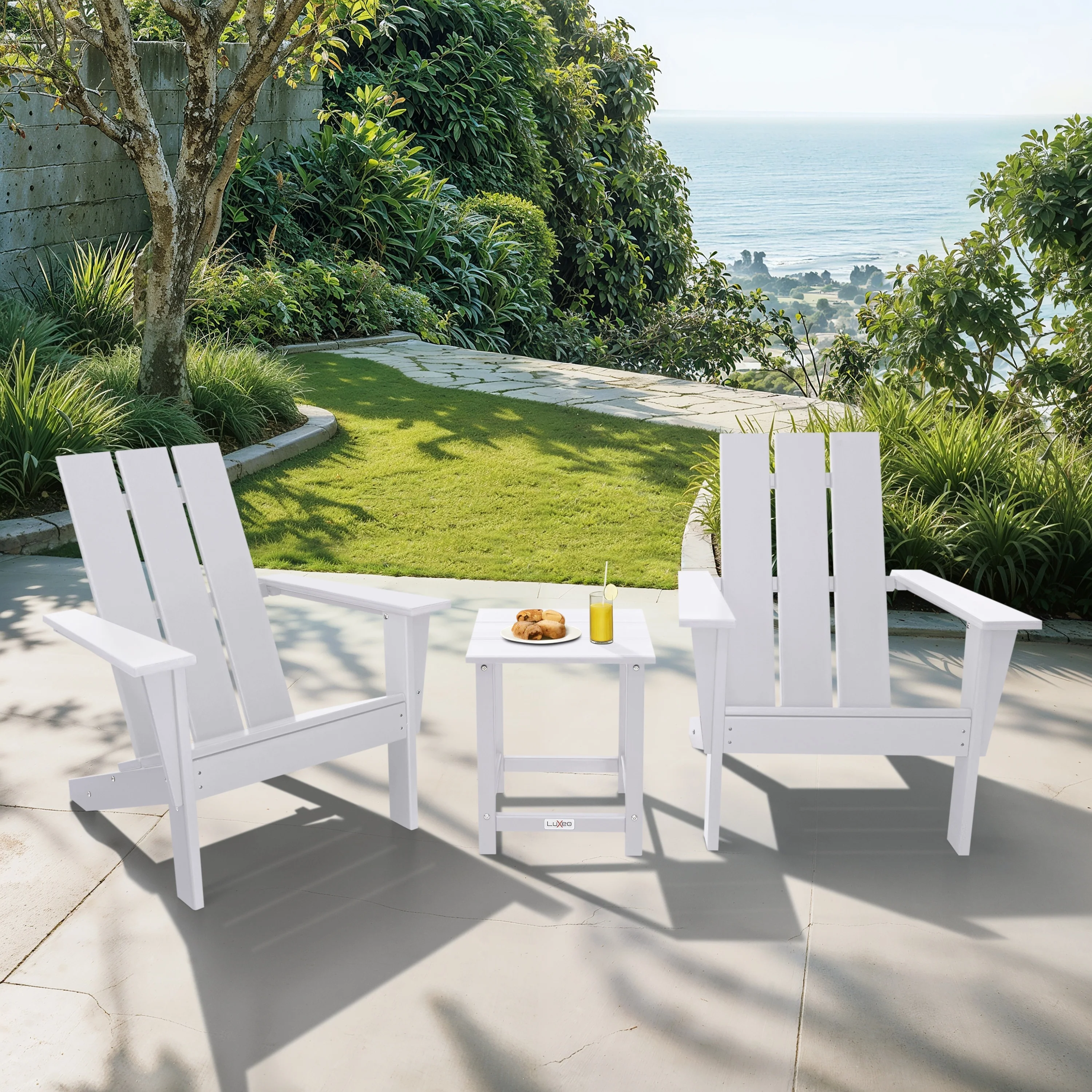 LuXeo Arcadia Modern Outdoor Patio Adirondack Chair and Table Set