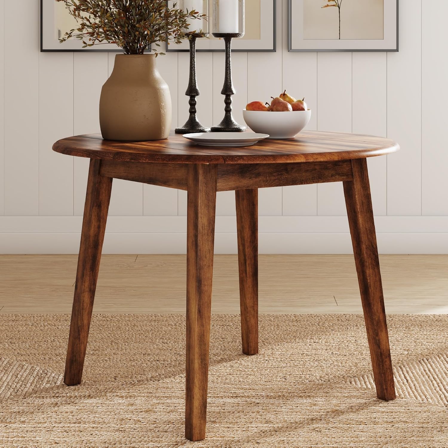 Signature Design by Ashley Berringer Dining Room Round Drop Leaf Table, Rustic Design, Seats 4, Hinged Extension Leaves, Small Space Solution, 42 W x 42 D x 30.63 H, Rustic Brown