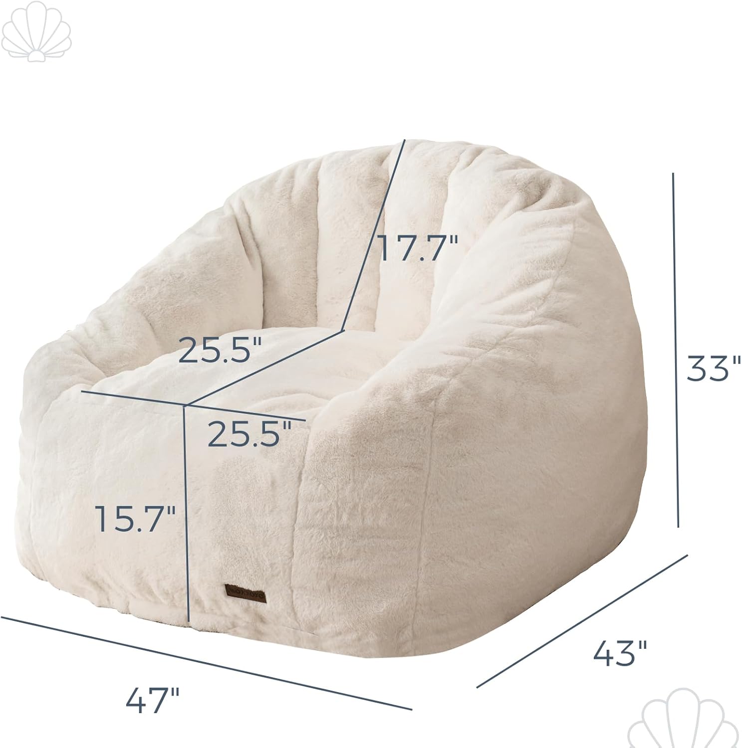 MAXYOYO Giant Bean Bag Chair, Oversized Bean Bag Couch for Adults and Kids, Faux Fur Shell-Shaped Large Chair with Filler, Stuffed Big Accent Sofa Lounge Floor Sofa for Reading, Beige, Standard
