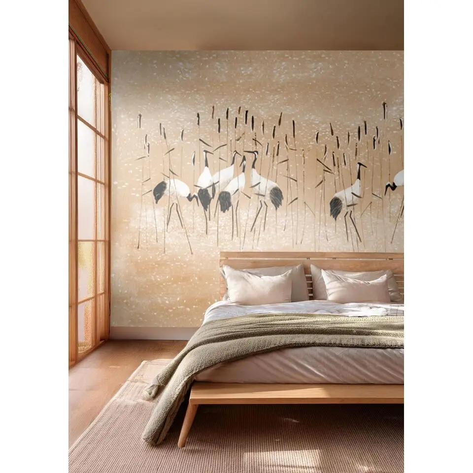 Sanders & Sanders fotobehang kraanvogels licht terracotta - 371 x 280 cm