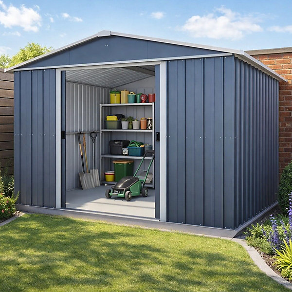 Abri de jardin métal gris 6,44 m2 Yardmaster   kit d'ancrage