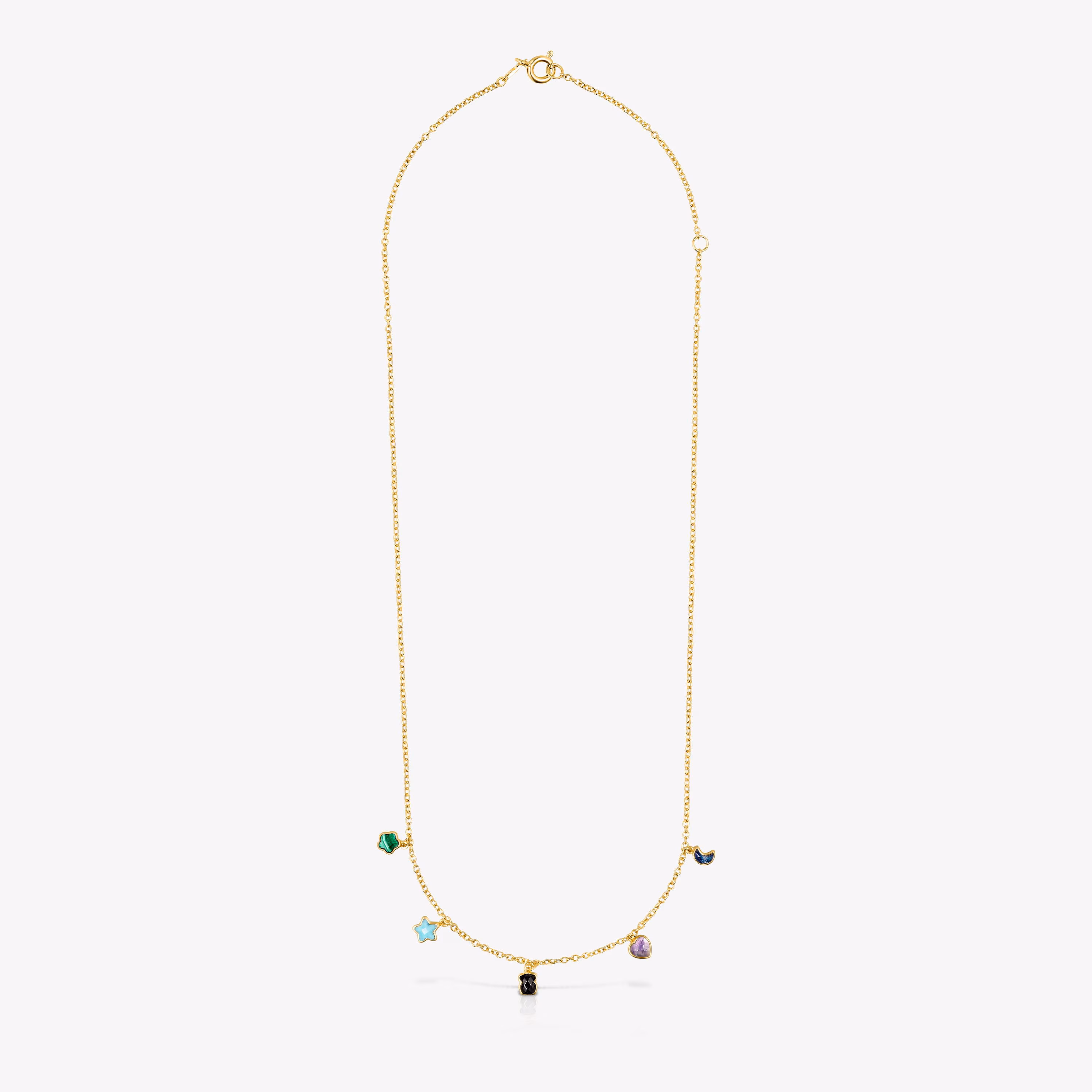 Collar con baño de oro 18 kt sobre plata y cinco motivos de gemas multicolores de 2-5mm. 45 cm Glory
