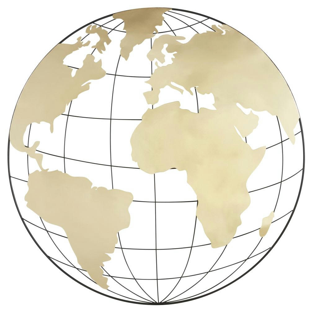 MAPPY - Déco murale mappemonde en métal doré et noir D119