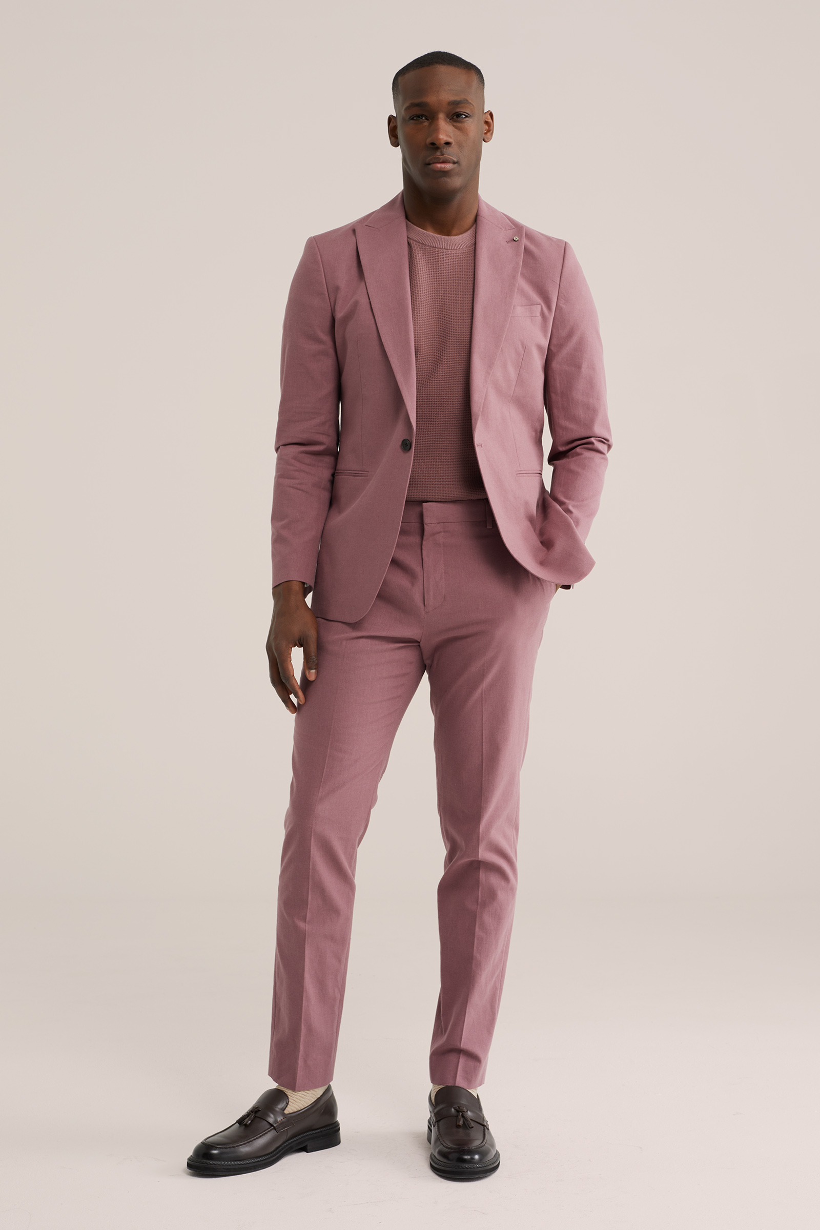 Heren slim fit pantalon van linnenmix