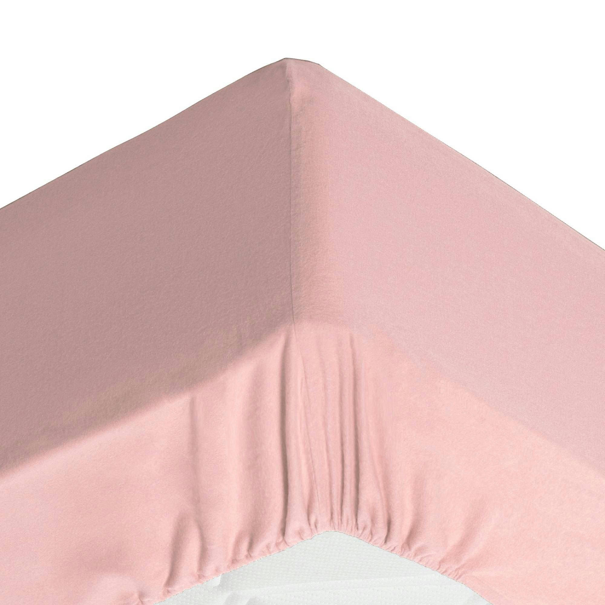 FLANELLE - Drap-housse grand bonnet 160x200x32 rose poudré en coton