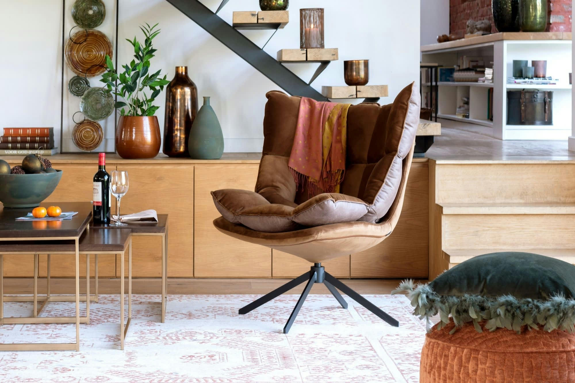 FENIX - Fauteuil de relaxation en tissu et simili et piétement métal noir