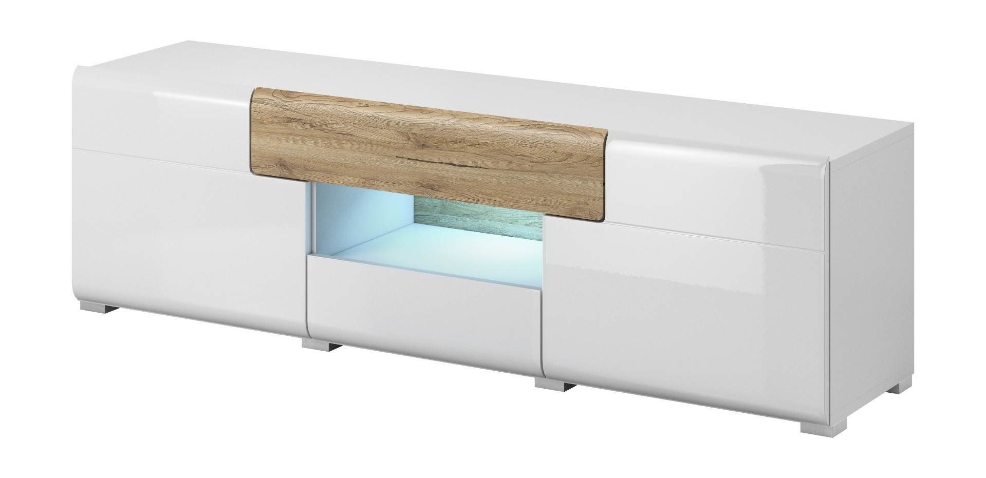Szafka RTV TOLEDO 2D2S 159 biała połysk/dąb san remo
