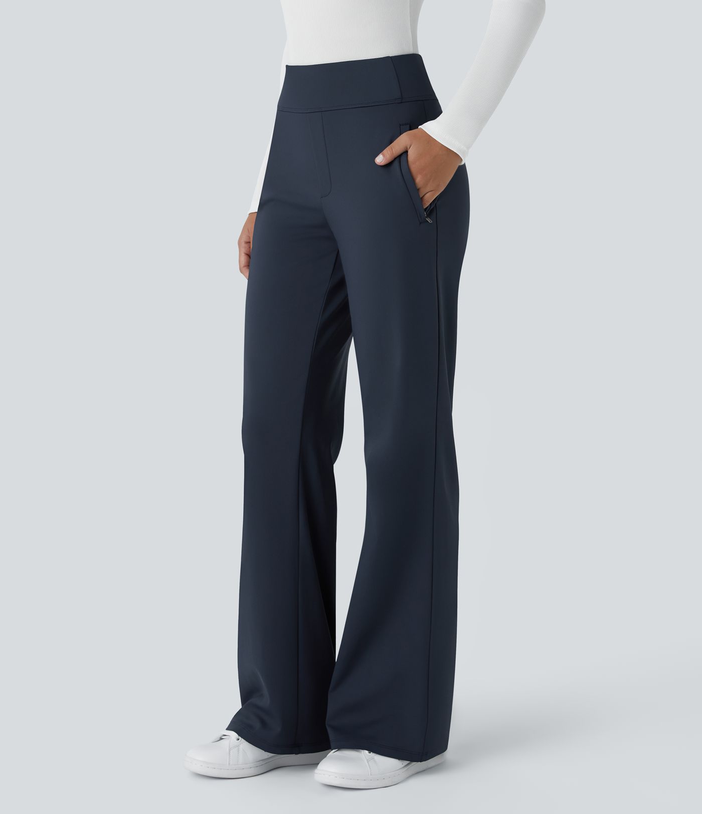 Pantalon tailleur évasé taille mi-haute Halara Flex™ DayStretch avec zip latéral et poches
