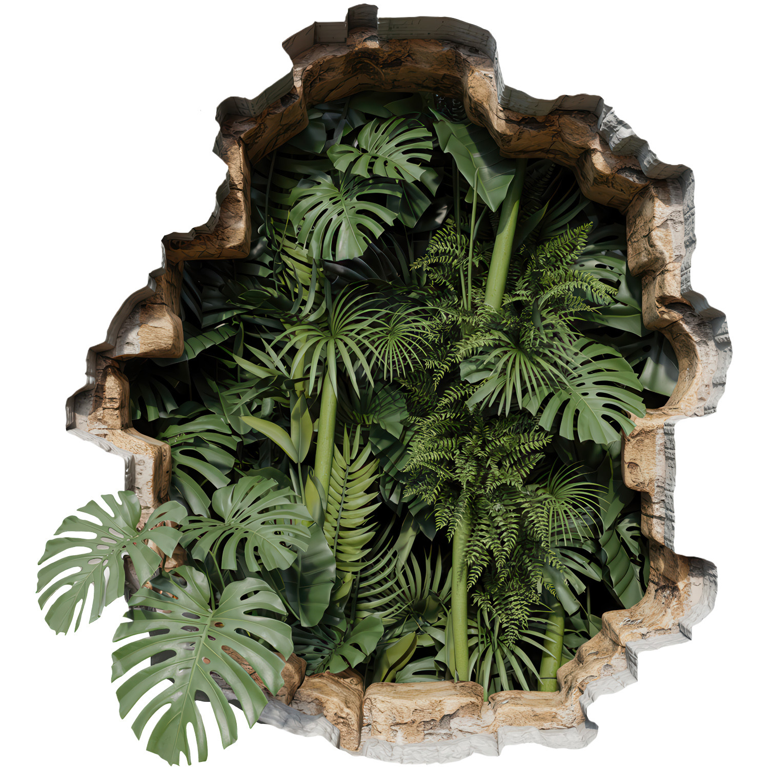 Naklejka wyrwa w ścianie tropikalna natura dziura 3D 73x80