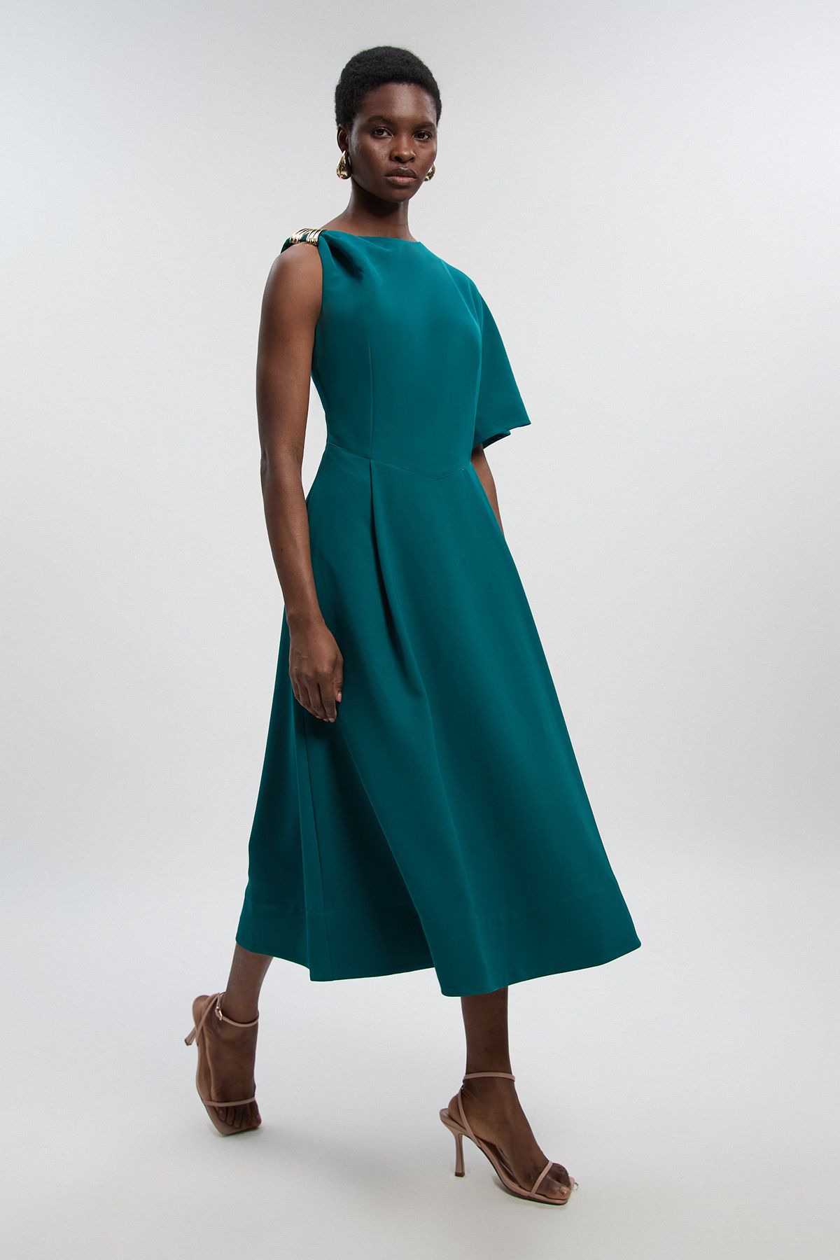 KarenMillen Soft Tailored Trim Detail Full Skirt Midi Dress