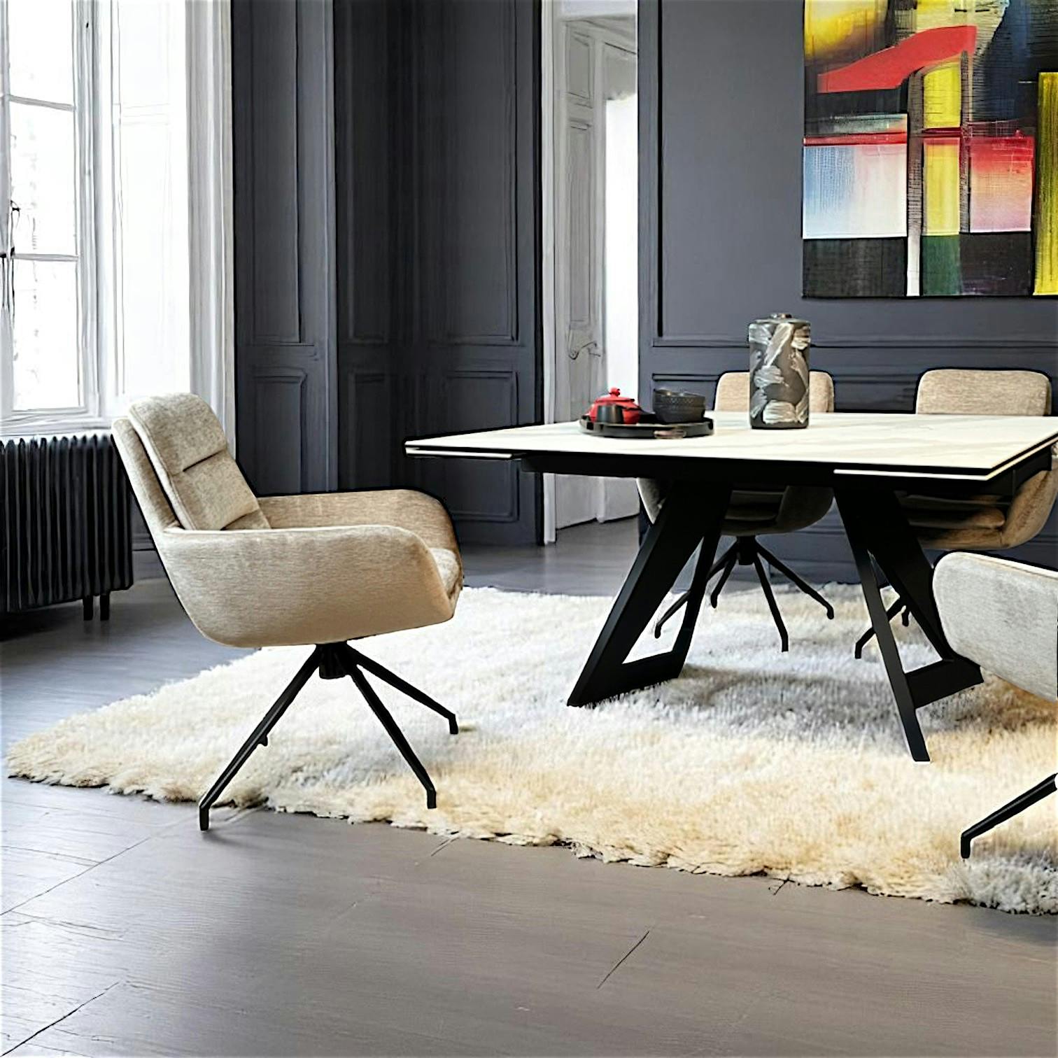 Fauteuil de table pivotant en velours taupe (lot de 2) PALERME