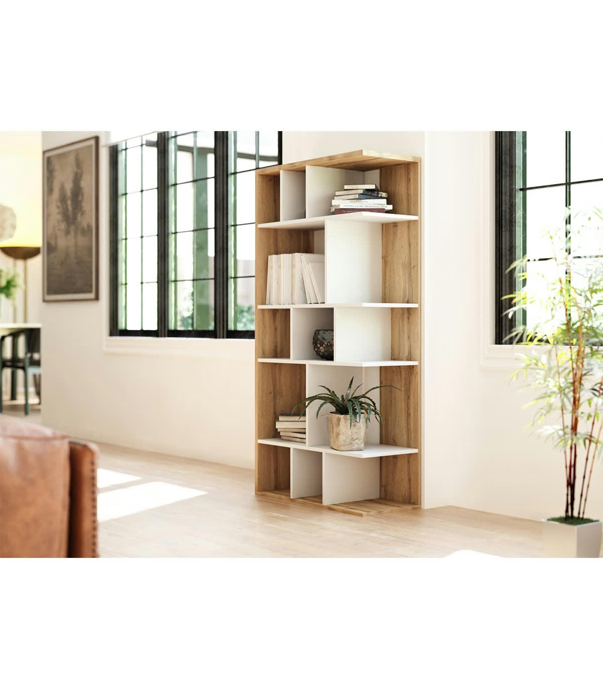 TWIN - Bibliothèque design avec 13 niches de rangement L80 x H160 cm
